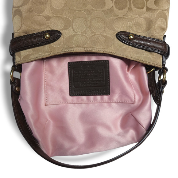 EUC Coach Collette 44790 Signature Gold Canvas Leather Small Handbag Hobo Purse - Picture 4 of 6